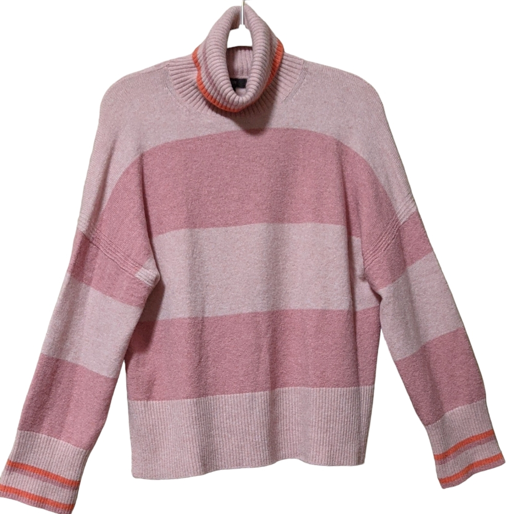 J. Crew Striped Turtleneck sweater in super soft yarn pink peony alpaca …